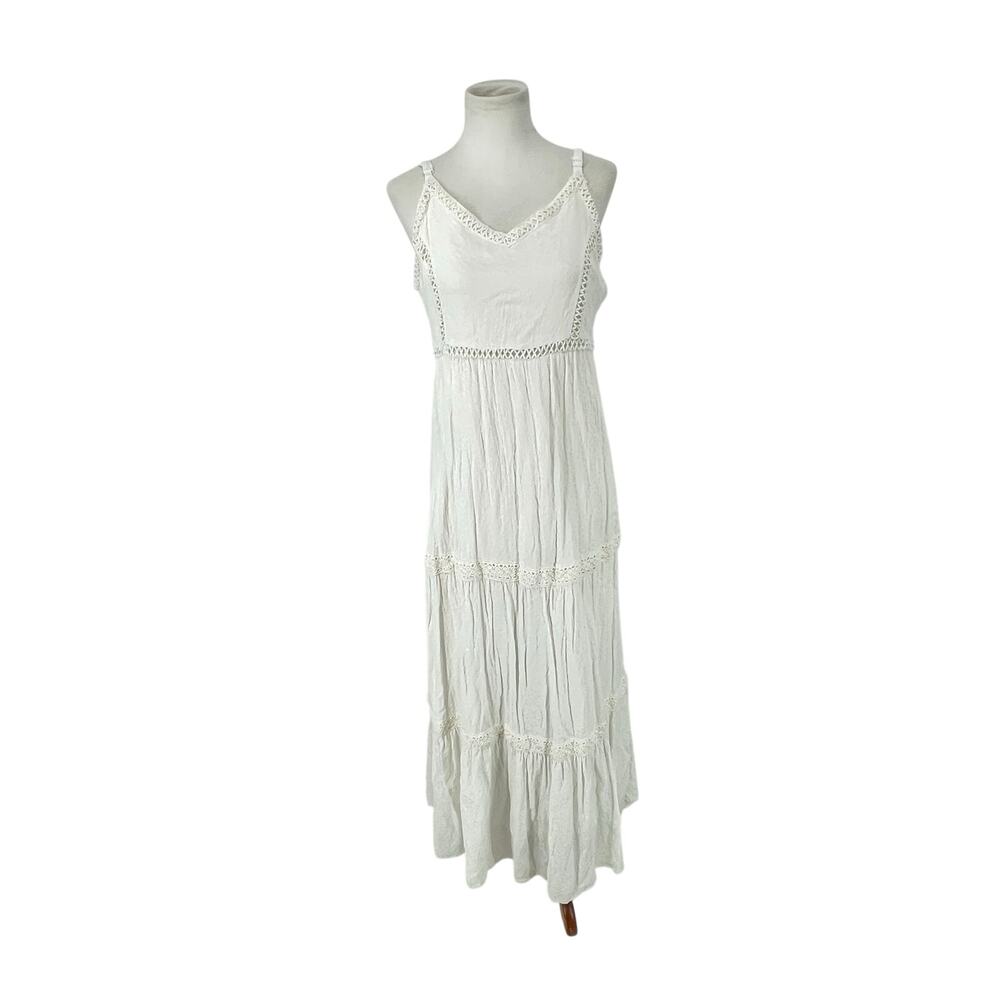 Joie White Cotton Tiered Beach Wedding Dress Size‎ M Boho Hippie Cottage